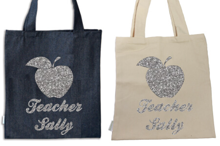 Tote Teachers Apple Silver Glitter Vinyl